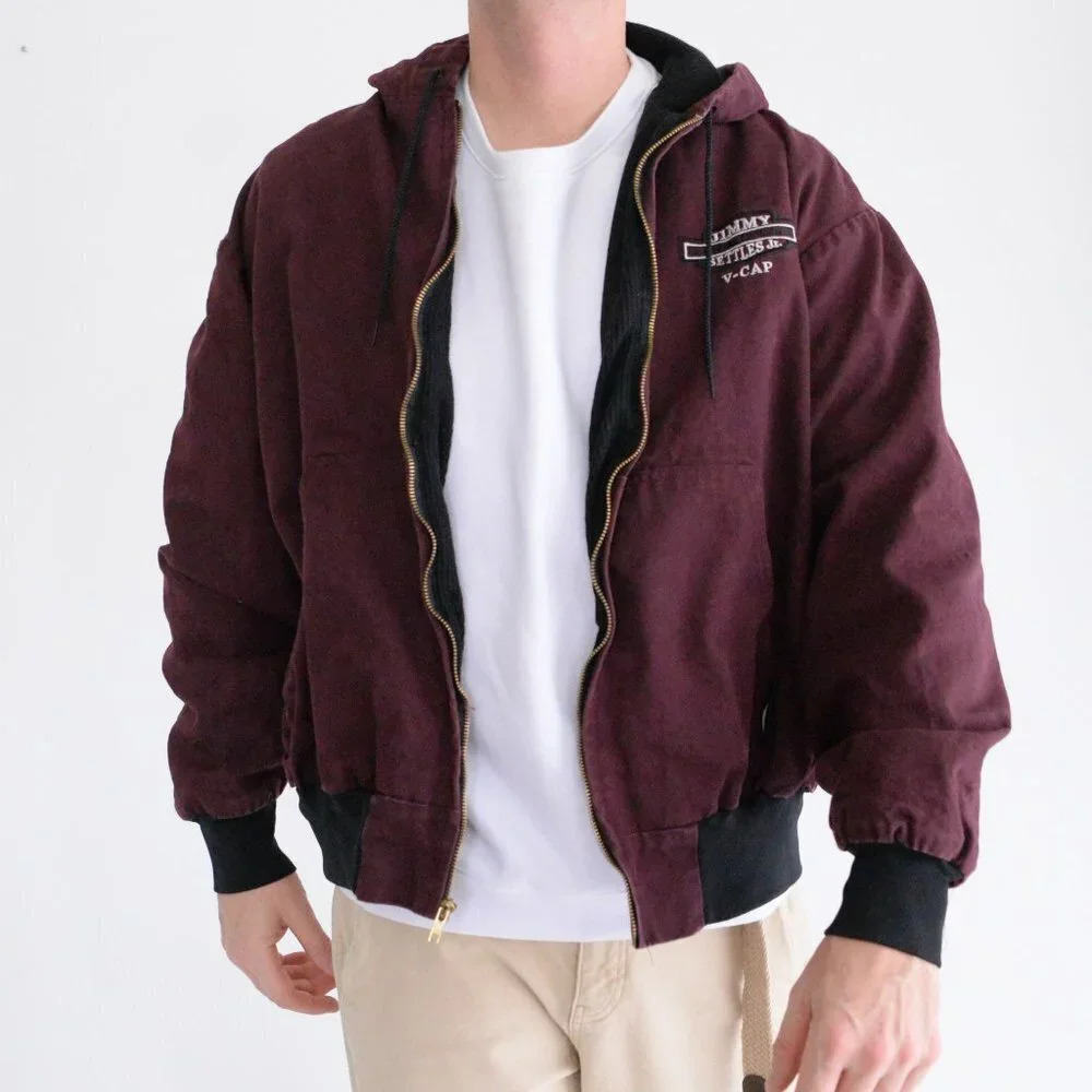 Union Line Maroon  Detroit Style Zip Up Jacket with Hood - XL